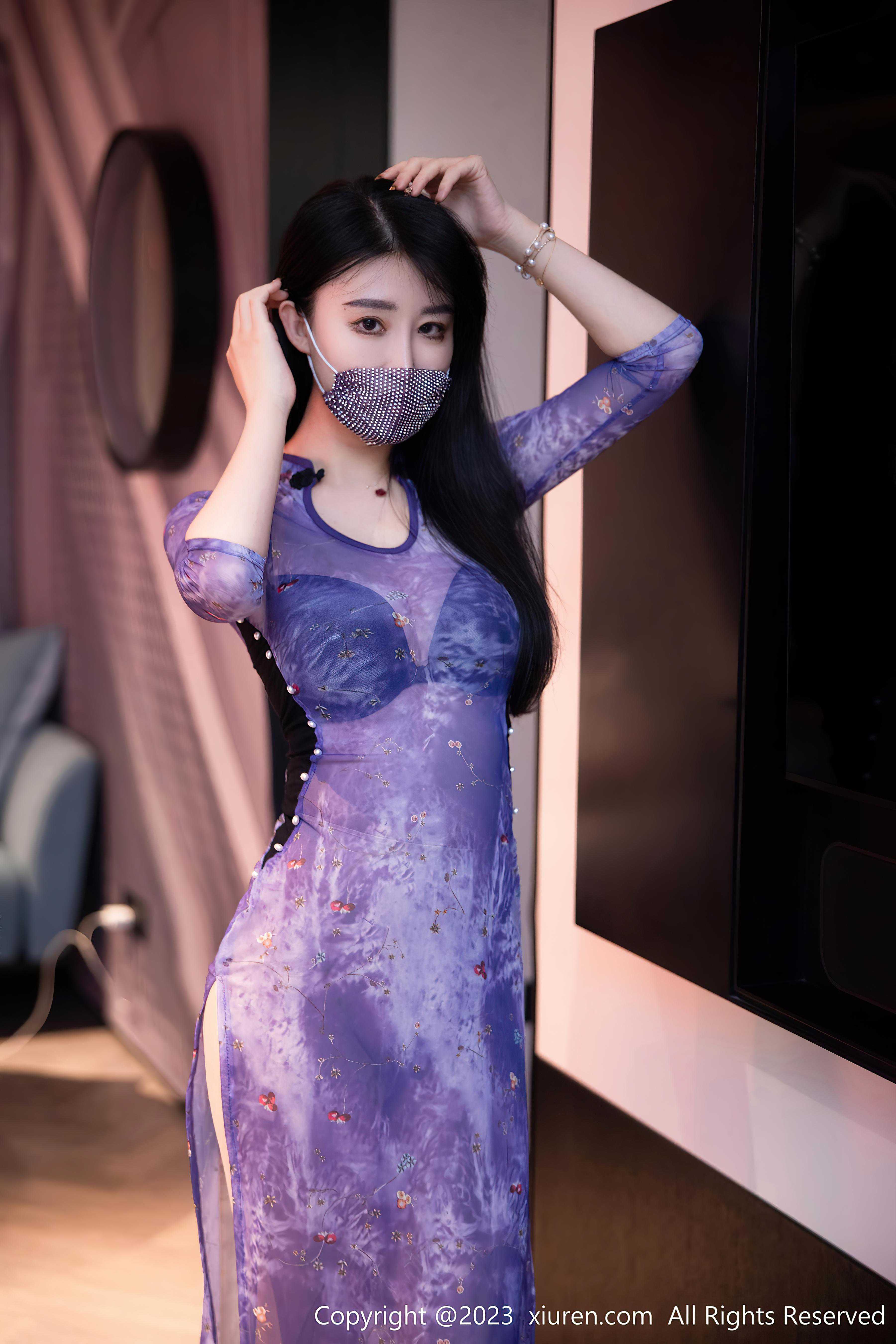 [XiuRen秀人网]2023.06.08 NO.6876 司柠 紫色透视连衣裙与性感内衣加肉丝美腿私房写真集Xiuren秀人写真高清美女套图写真下载-看套图看套图