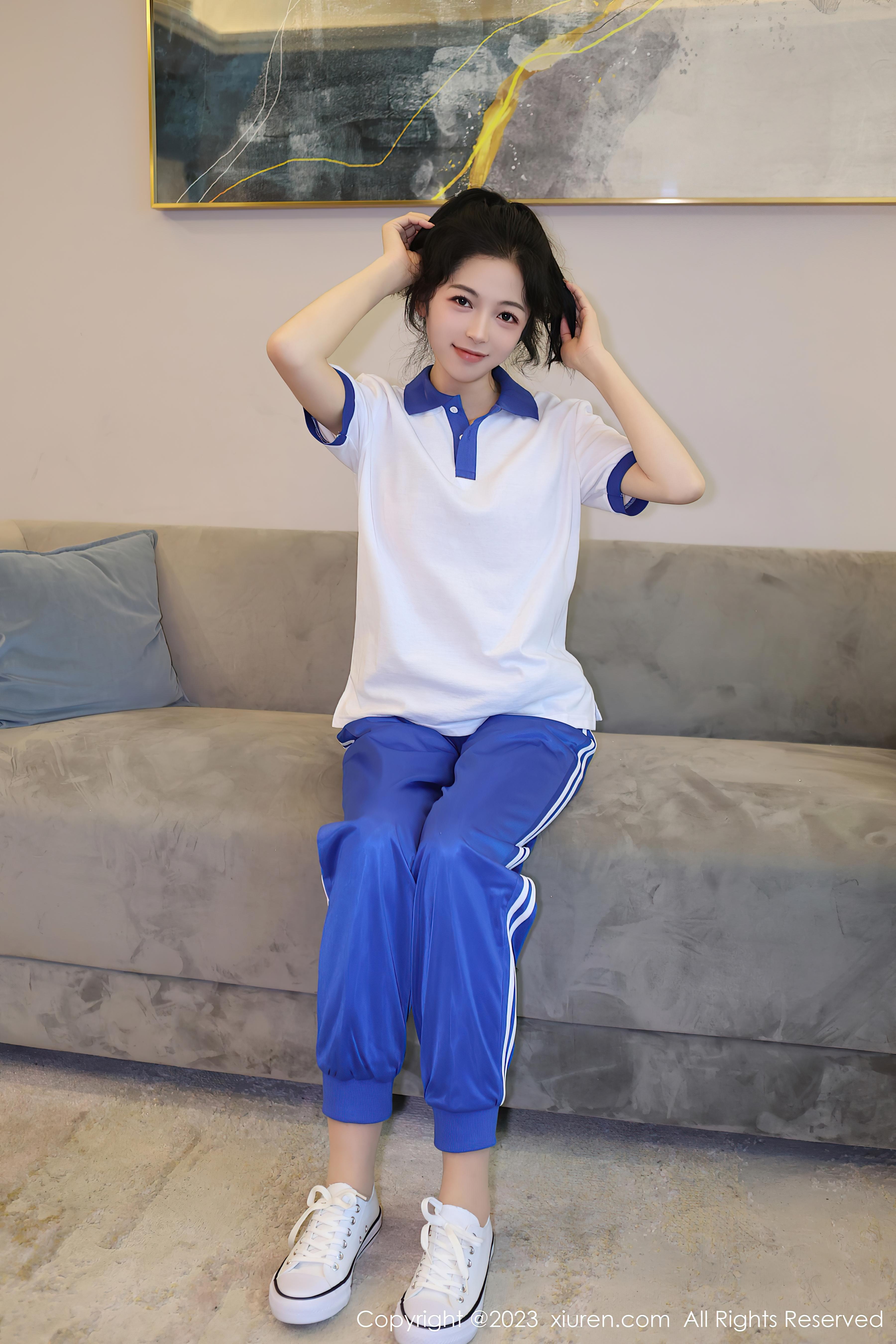 [XiuRen秀人网]2023.06.05 NO.6855 茜茜Kimi 蓝白校服与粉色蕾丝内衣加肉丝美腿性感私房写真集Xiuren秀人写真高清美女套图写真下载-看套图看套图