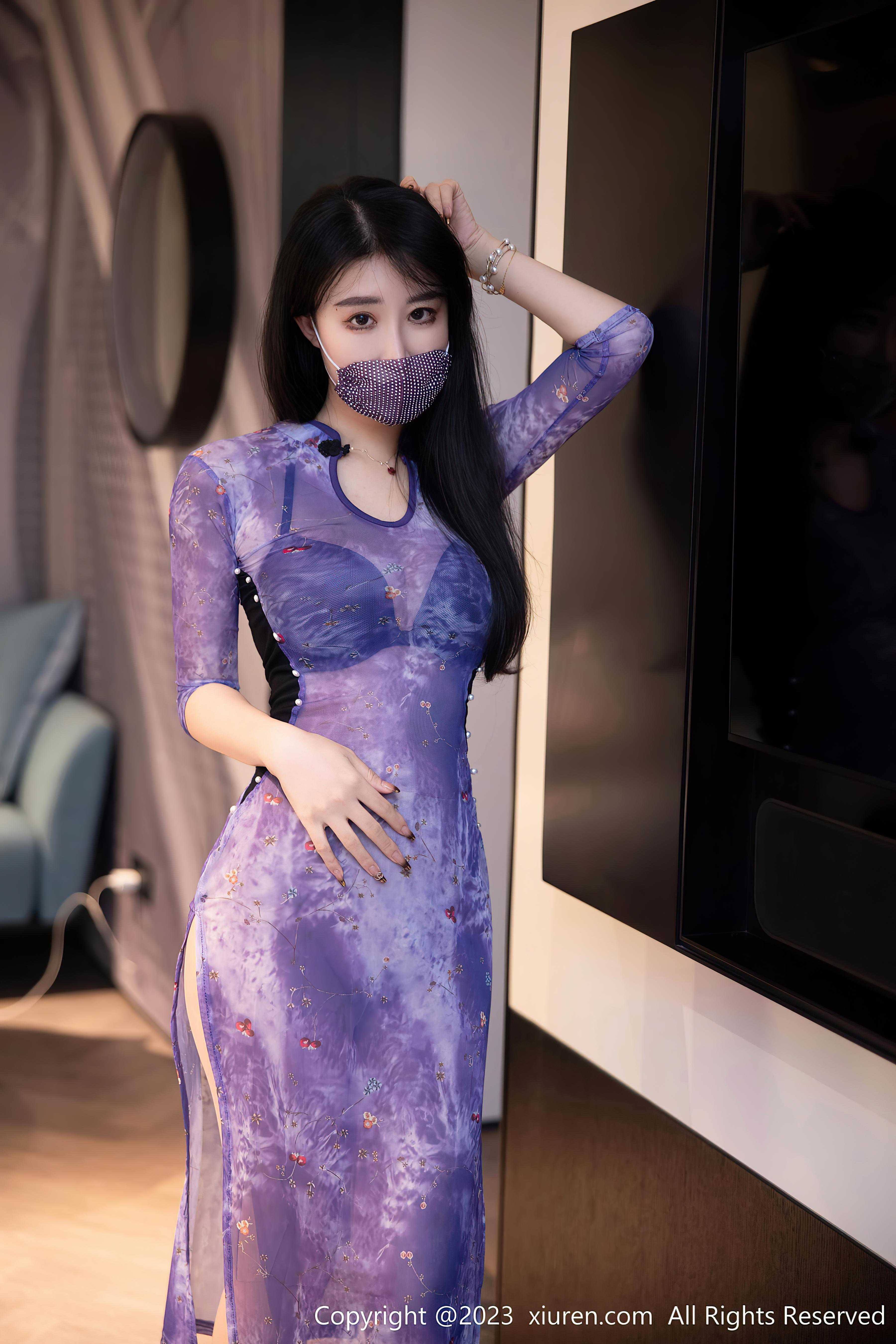 [XiuRen秀人网]2023.06.08 NO.6876 司柠 紫色透视连衣裙与性感内衣加肉丝美腿私房写真集Xiuren秀人写真高清美女套图写真下载-看套图看套图